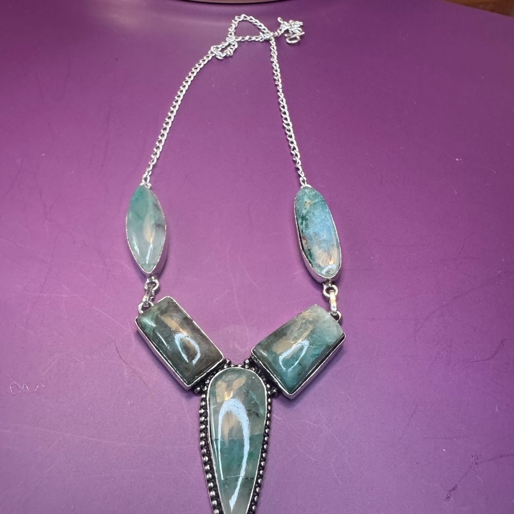 Blue Apatite 925 Silver Plated Necklace 16" - Picture 6 of 6
